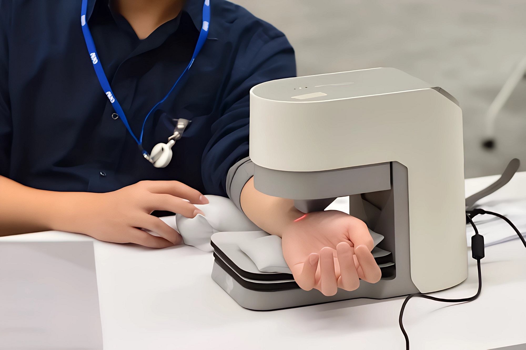 友達耘康中醫數位化檢測解決方案之脈象檢測系統採用高靈敏多點式壓力感測器，可真實還原「寸、關、尺」三部脈象量測結果