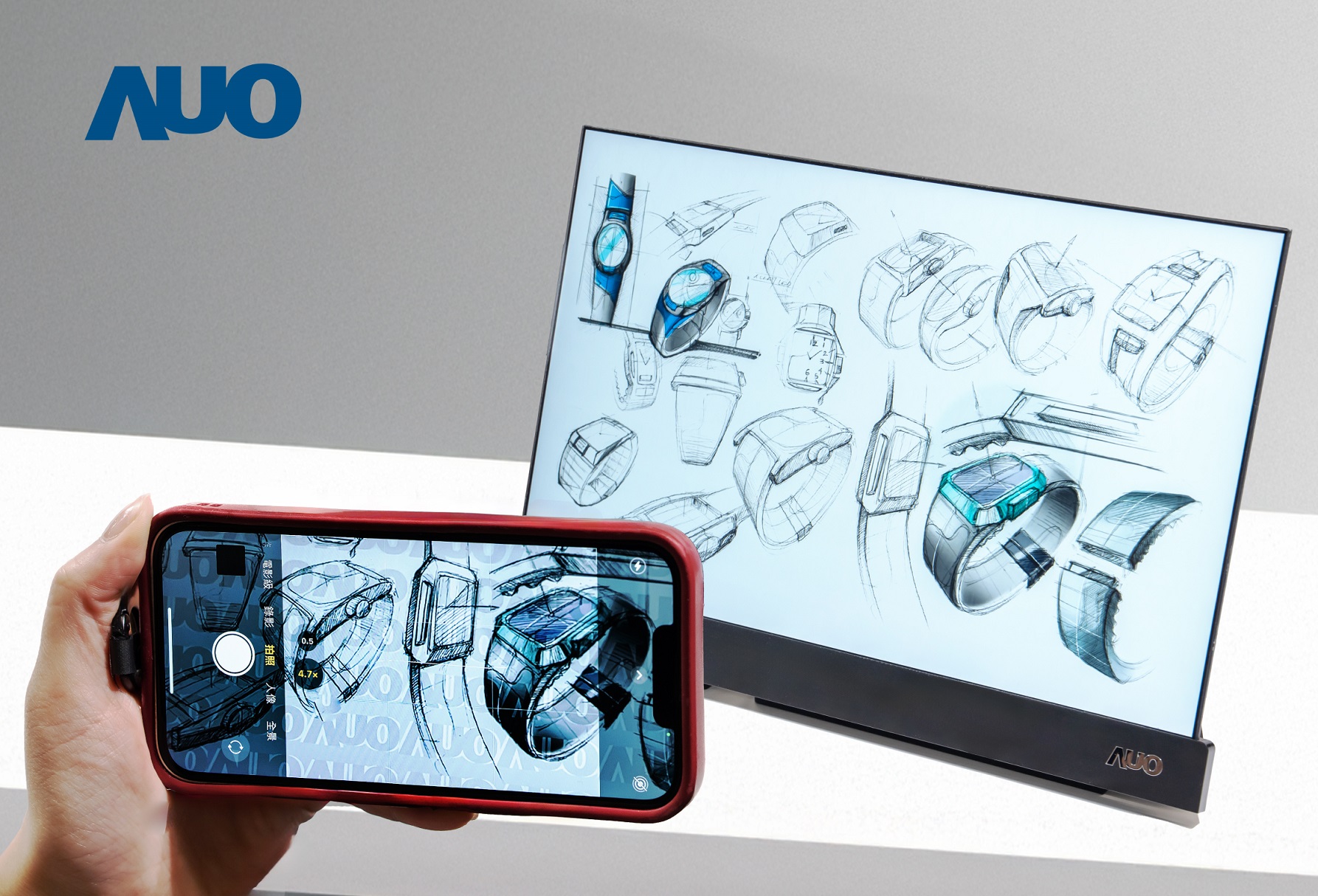 hth·华体16吋防窥显示器，采用人眼无法察觉、相机拍摄时才显现的隐藏式水印技术，未来可结合AI镜头侦测周围环境，实时开启或关闭水印，大幅提升在公共场域使用显示器的安全性