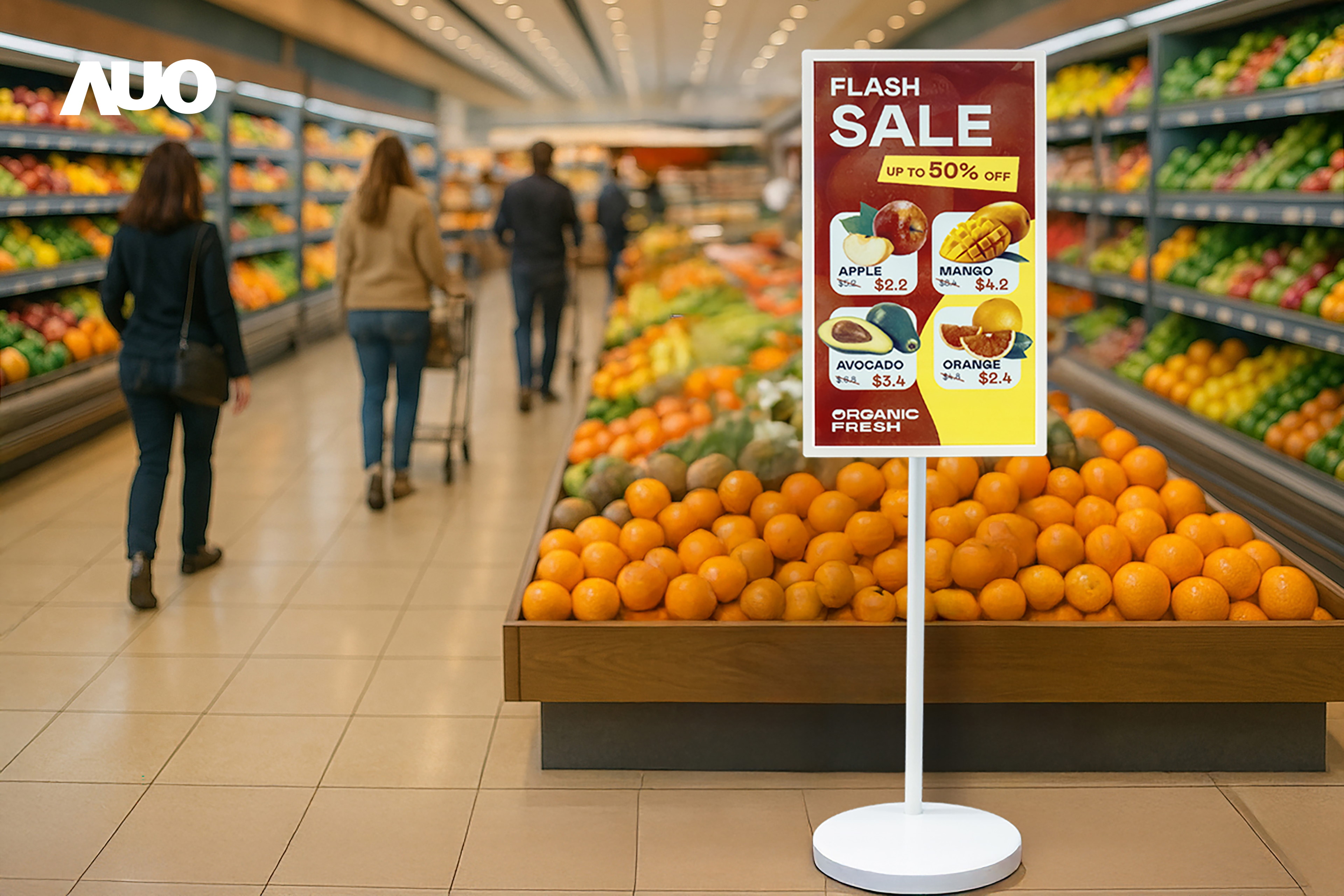 达擎首亮相低功耗、全彩的〝aecoPost电子纸解决方案〞，仅在更新画面时需要微量的电力驱动，无需布建电线的便捷设计，使其可灵活应用、随意置放，并可透过云端或行动装置app，轻松管理及排程广告内容，晋升店头营销利器。